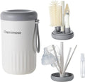 Chemimoso Travel Silicone Baby Bottle Cleaner Brush Set, Foldable Baby Bottle Drying Rack, Essential Cleaning Set for Outdoor Travel, Grey and White