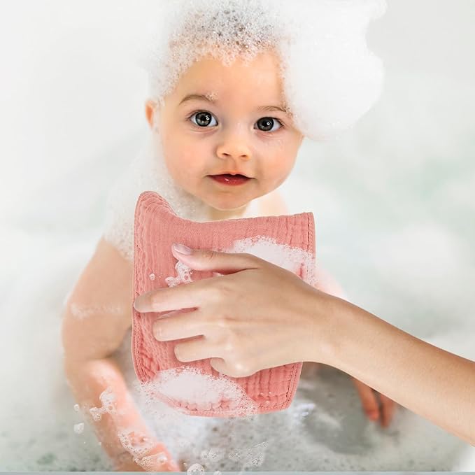 Baby Burp Cloth 100% Cotton Newborn Cotton Muslin Burp Cloth 10x20 inches (White & Pink 6 Pieces)