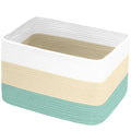 Hopegiver Storage Baskets for Organizing with Handle, Woven Baskets for Shelves - Durable Gift Basket for Cloth Toys Books Baby, Cotton Rope Basket for Dog Cat, 15x11x10 Inch(White&Cream&Green)
