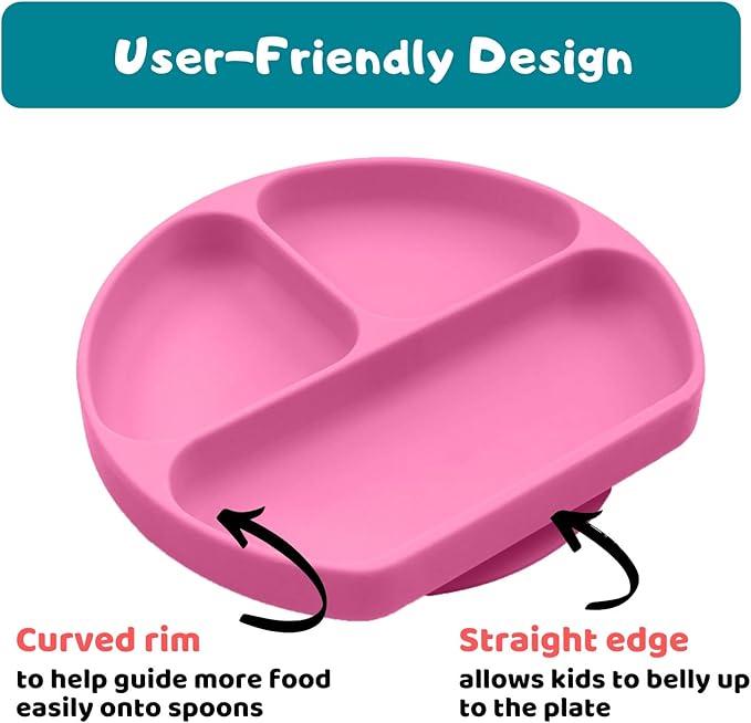 Silikong Suction Plate for Toddlers | BPA Free, 100% Food-Grade Silicone | Microwave, Dishwasher and Oven Safe | Stay Put Divided Baby Feeding Plates