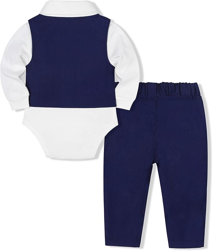 Baby Boy Clothes Suits Infant Gentleman Wedding Outfit Formal Dress Shirt Vest Bowtie Pants 4Pcs Baby Suit Sets