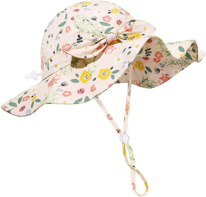 Baby Girl Sun Hat Summer Foldable Beach Hats with UPF50+ Sun Protection Wide Brim Toddler Bucket Hat Cap