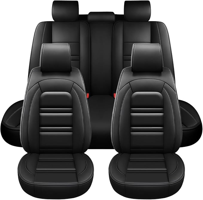 Seat Covers for Chevy Malibu 2004-2025 | 5-Seats Leather Seat Covers, Easy to Install Automotive Seat Covers Full Set (Full Set, Black)