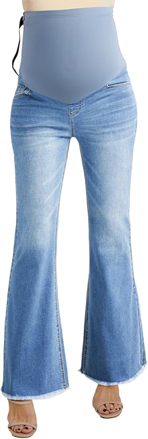 BLENCOT Maternity Jeans for Women Over Belly Pregnancy Pants Comfy Pregnant Jeans Flare Denim Jeans with Pockets