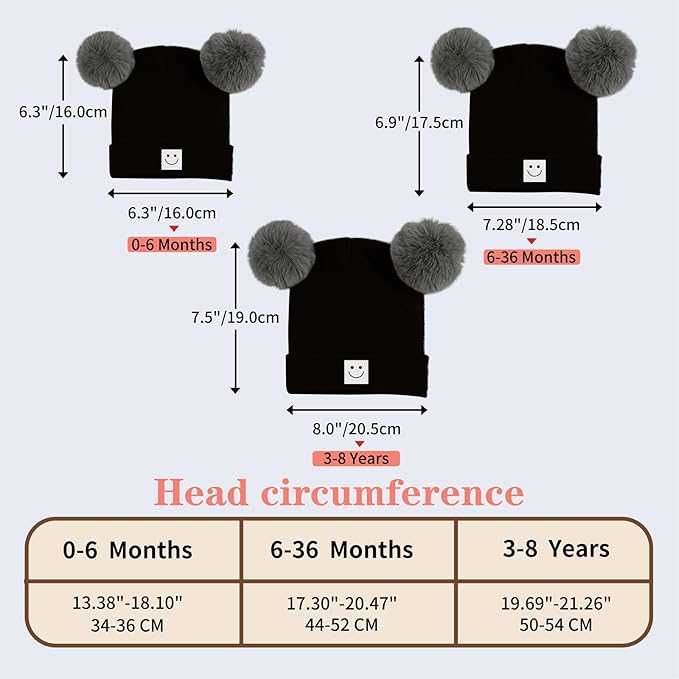 AZJ Baby Beanie Hat Toddler Infant Winter Knitted Hat Kids Soft Warm Pom Pom Beanie Cap for Boys Girls