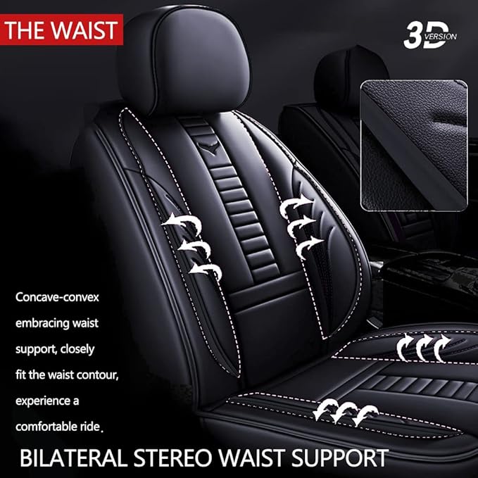 Waterproof 5 Car Seat Covers for Suzuki 1999-2025 95% Models, Premium Leather Automotive Front and Back Seat Protectors Compatible with Airbag Black & Black Line