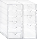Prsildan Acrylic Drawer Makeup Organizer with 10 Drawers, Set of 2 Office Desk Organizers Accessories, Clear Stackable Storage Drawers for Vanity, Countertop, Craft, Jewelry, Art Supply Organization