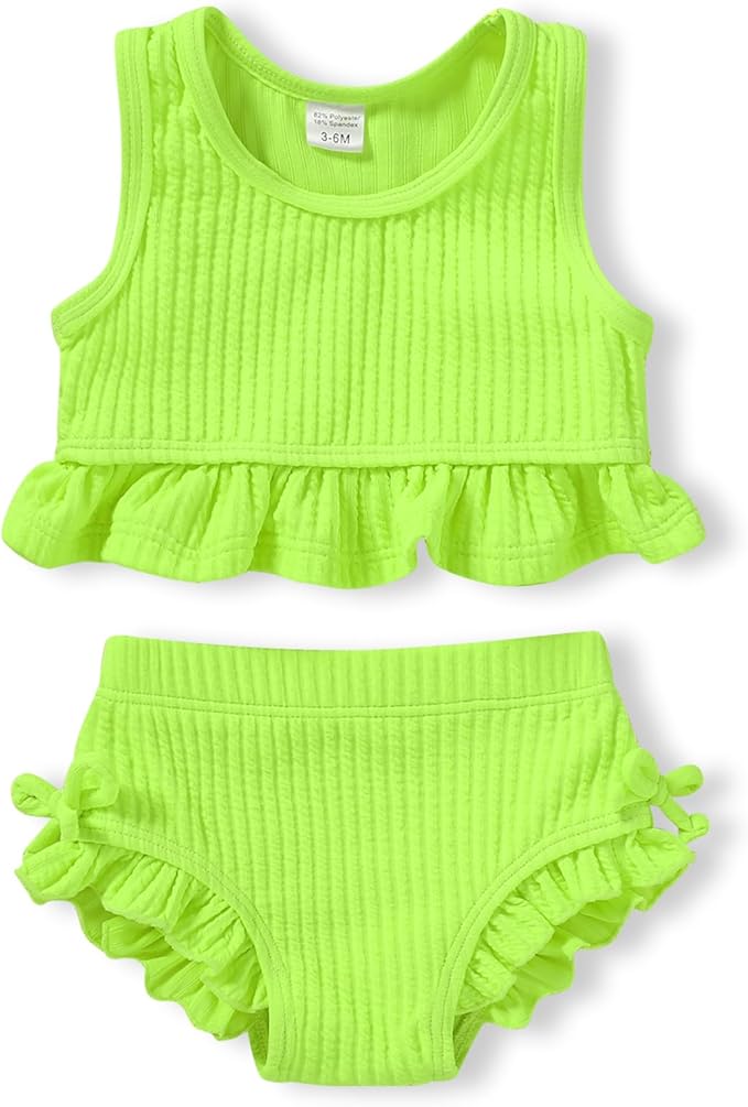 HAPPYMA Baby Swimsuit Toddler Girl Bathing Suit Summer Solid Color Bikini Set Beach Two Piece Swim Wear