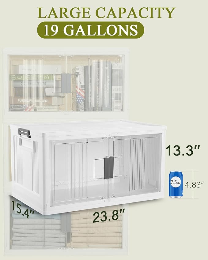 OlarHike 76QT Lockable Storage Bins with Lids - Folding Storage box with Doors and Wheels, Collapsible Plastic Bins for Closets, Stackable Organizer and Containers, Christmas Gifts, 3 Pack Cubes