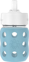 Lifefactory 8-Ounce Wide Neck Glass Baby Bottle with Protective Silicone Sleeve and Pivot Straw Cap, Denim (LG2241WDE4)