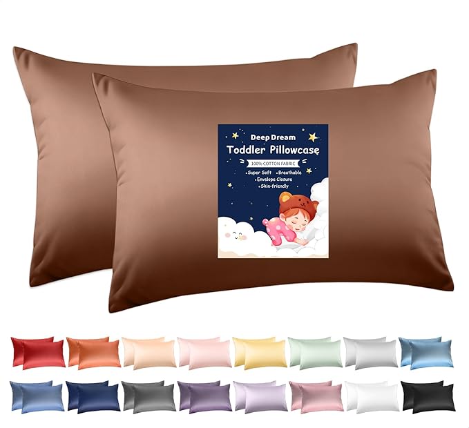 Deep Dream Toddler Pillowcases for 13x18 Pillow 2 Pack, 100% Cotton Travel Pillow Case Cover, 600 Thread Count Cotton Pillow Covers, Soft & Breathable Small Pillow Cases Envelope Closure, Coffee Brown