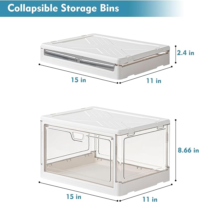 Clear Storage Bin with Lid 3 Pack 【Stackable & Sturdy】 Plastic Multifunctional Folding Storage Bins for Bedroom, Living Room, Study,Room, 23 QT Folding Box with Magnetic door