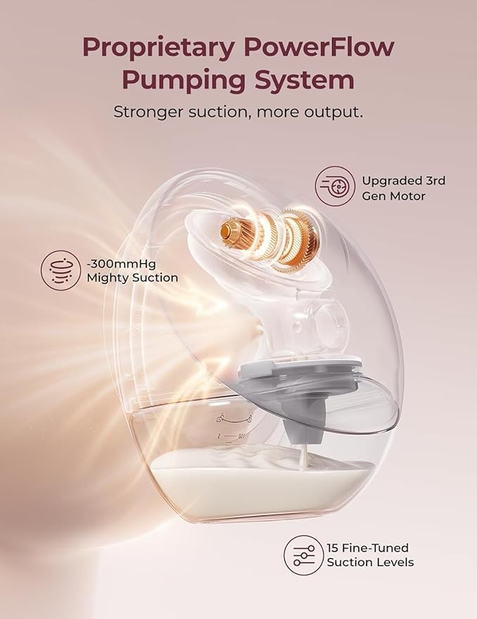 Momcozy Breast Pump Hands Free Upgraded Mobile Flow | M9, App Discreet Control with Personalized Multi-Modes & 15 Levels, Wearable Breast Pump 24mm, 2 Pack Gray