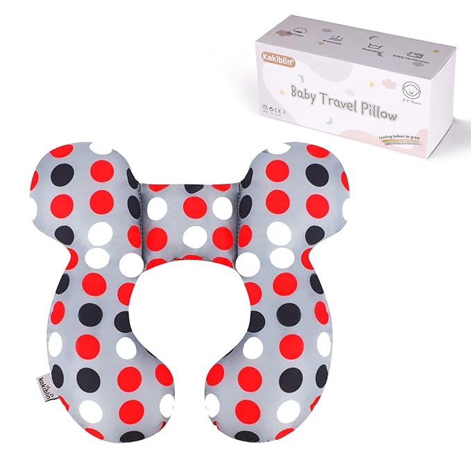 KAKIBLIN Baby Travel Pillow, Baby Neck Pillows for Car Seat,Upgraded Babies Head Pillow, Head and Neck Support for Car Seat, Pushchair,Travel (Grey Pot)