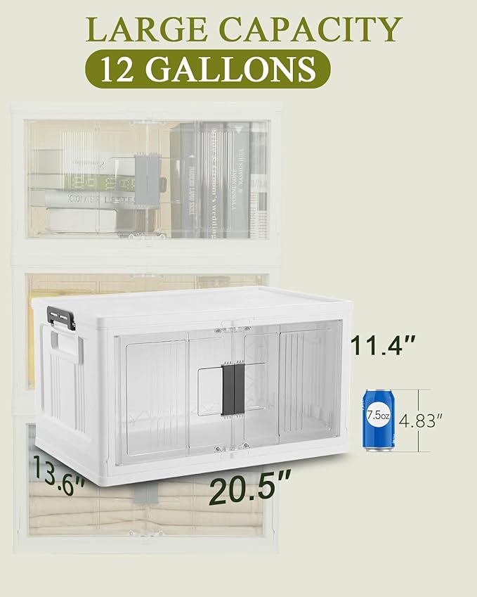 OlarHike 144QT Lockable Storage Bins with Lids - Folding Storage box with Doors and Wheels, Collapsible Plastic Bins for Closets, Stackable Organizer and Containers, Christmas Gifts, 3 Pack Cubes