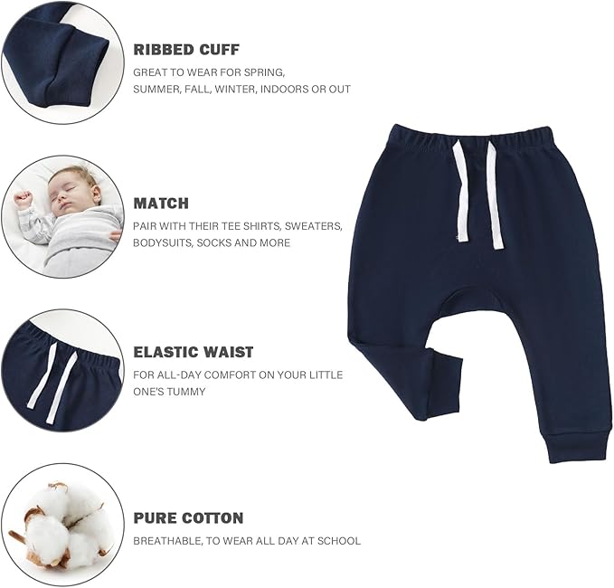 SOBOWO Newborn Baby Boy Girl 3-Pack Joggers Infant Baby Cotton Harem Pants for Toddler Boys Girls 0-3T Interlock 195 GSM