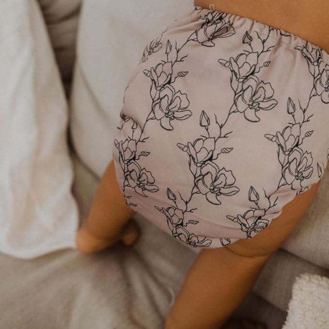 Nora's Nursery Cloth Diapers 7 Pack with 7 Inserts & 1 Wet Bag - Waterproof Cover, Washable, Reusable & One Size Adjustable Pocket Diapers for Newborns and Toddlers - Modern Blooms