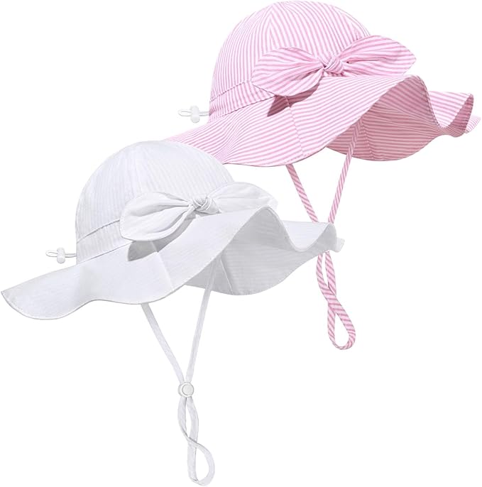 Baby Girl Sun Hat Summer Foldable Beach Hats with UPF50+ Sun Protection Wide Brim Toddler Bucket Hat Cap