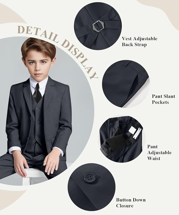Visaccy Boys Suits Slim Fit Dress Clothes Ring Bearer Outfit