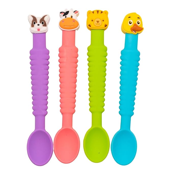 3-in-1 Silicone Baby Spoon Self Feeding 6+ Months - Pediatric OT Designed Teether Spoon, BPA Free Toddler Utensils, Mess-Free, Fun for Baby Led Weaning Supplies, Complete Set