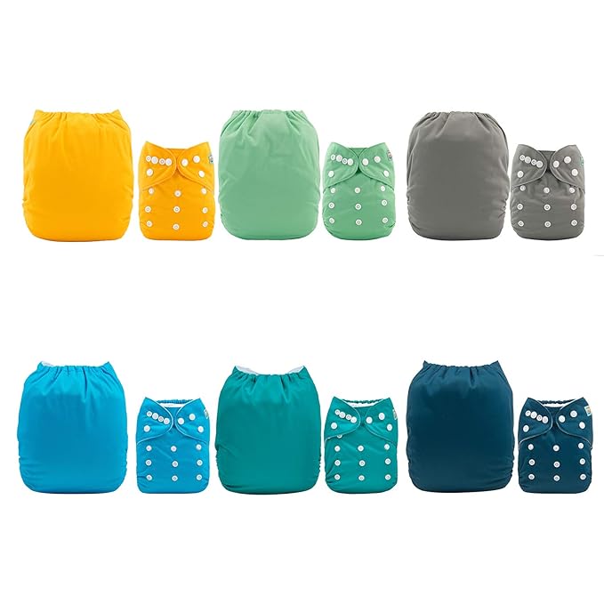 ALVA 6 Pack Cloth Diaper with 12 Inserts One Size Adjustable Washable Reusable Diaper Cover for Baby Girls and Boys