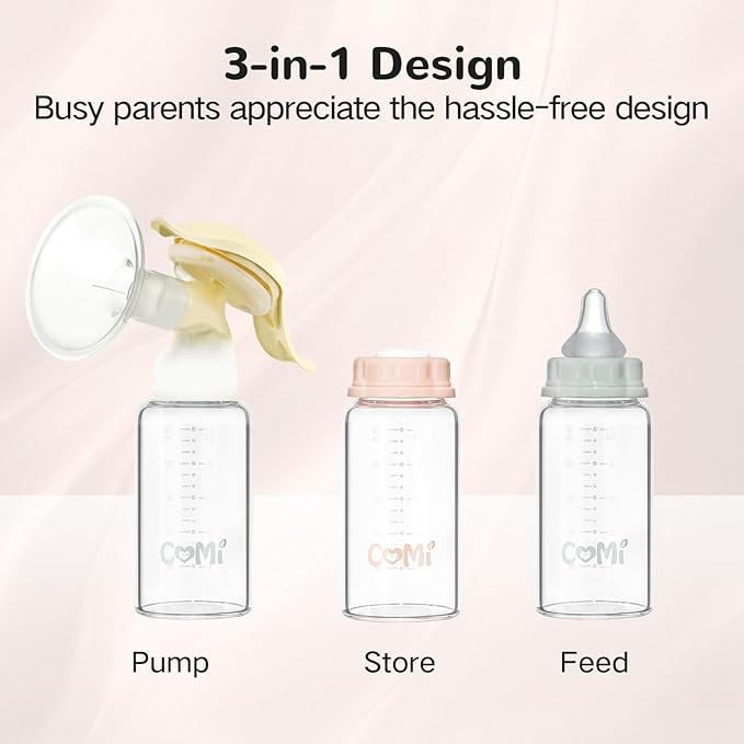 COMI Natural Glass Baby Bottle,Standard Neck Breastmilk Storage Bottle for Fridge,Breast Milk Container,Breast Pump Bottle Compatible with Medela Breast Pump,BPA Free,4PCS(5.1oz,4 Gray Lids)