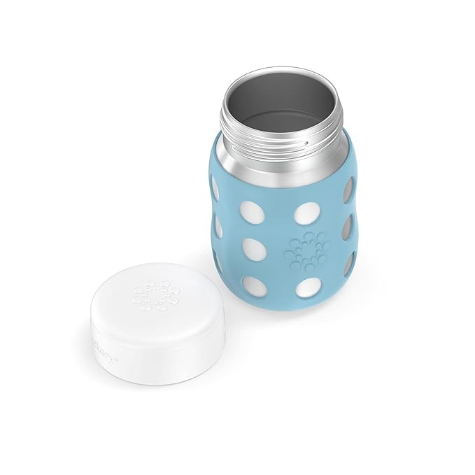 Lifefactory 8-Ounce Stainless-Steel Vacuum-Insulated Wide-Neck Baby Bottle with Flat Cap, Denim (LS2231WDE4)
