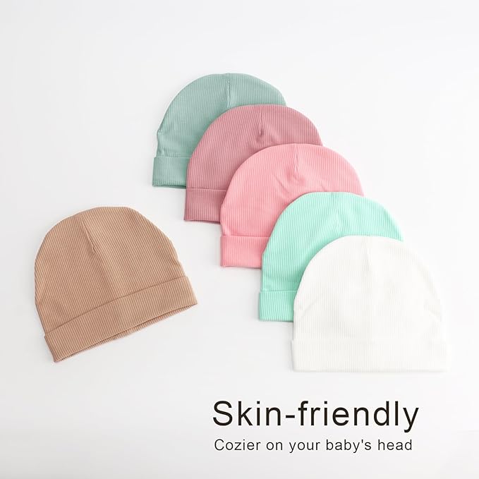 DRESHOW BQUBO 6 Pack Baby Newborn Hats Set for Unisex Infant Newborn Toddler Soft Beanie Hat for Boys Girls 0-24 Months