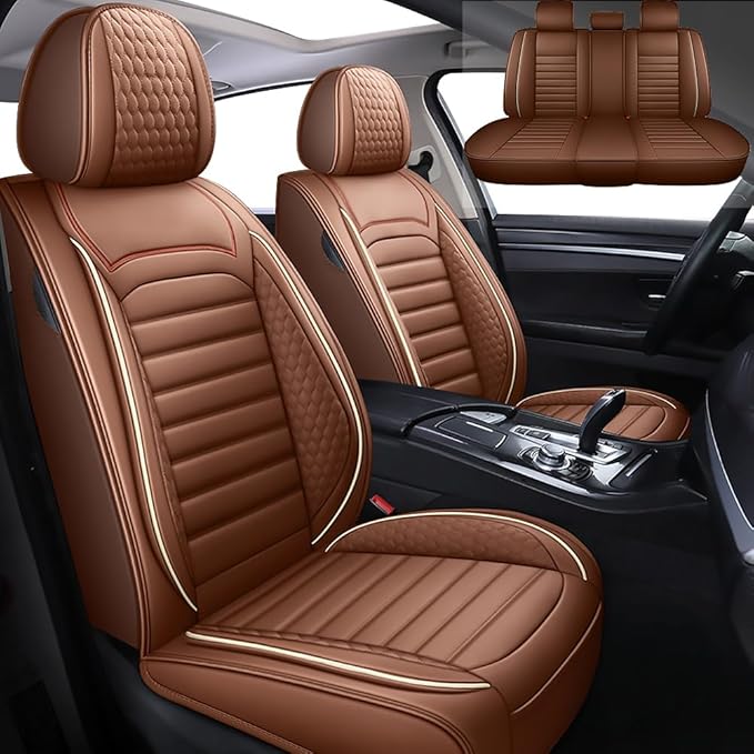Leather Car Seat Covers for Toyota Corolla 2006-2024,Car Seat Covers Full Set,Seat Covers with Safety,Waterproof Seat Cover Compatible Airbag(5pcs Coffee Standard)