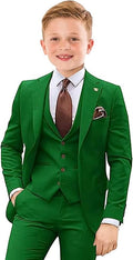Boys Suit 4 Piece Slim Fit Kids Tuxedo Suit Formal Wedding Outfit Blazer Vest Pants Set with Tie