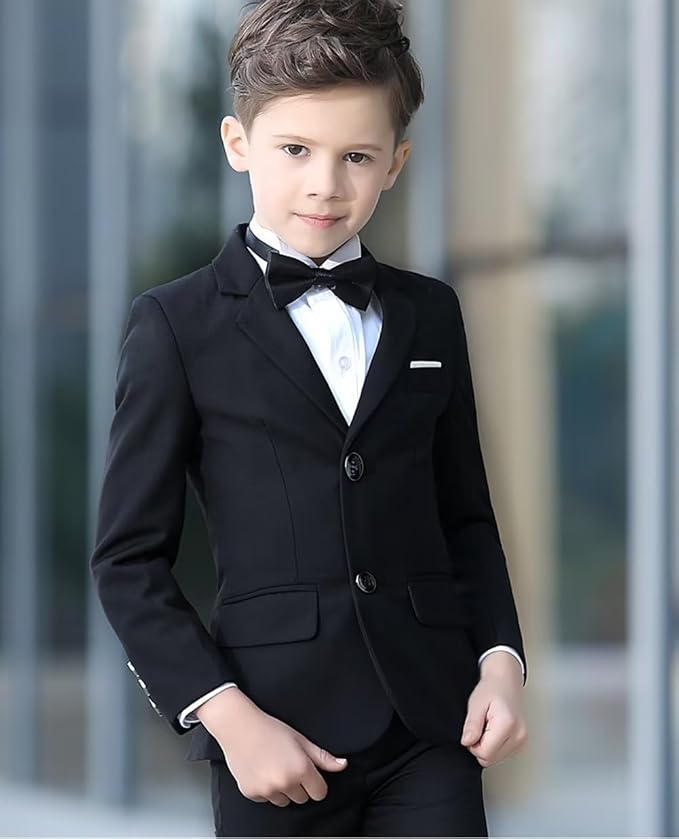 YuanLu Boys Suit for Kids Tuxedo Wedding Ring Bearer Outfit, 5 Piece Boy Slim Fit Formal Suits with Adjustable Waist