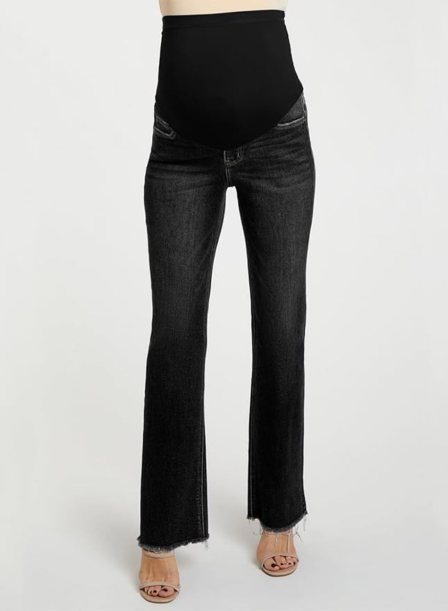 BLENCOT Maternity Jeans for Women Over Belly Pregnancy Pants Comfy Pregnant Jeans Flare Denim Jeans with Pockets