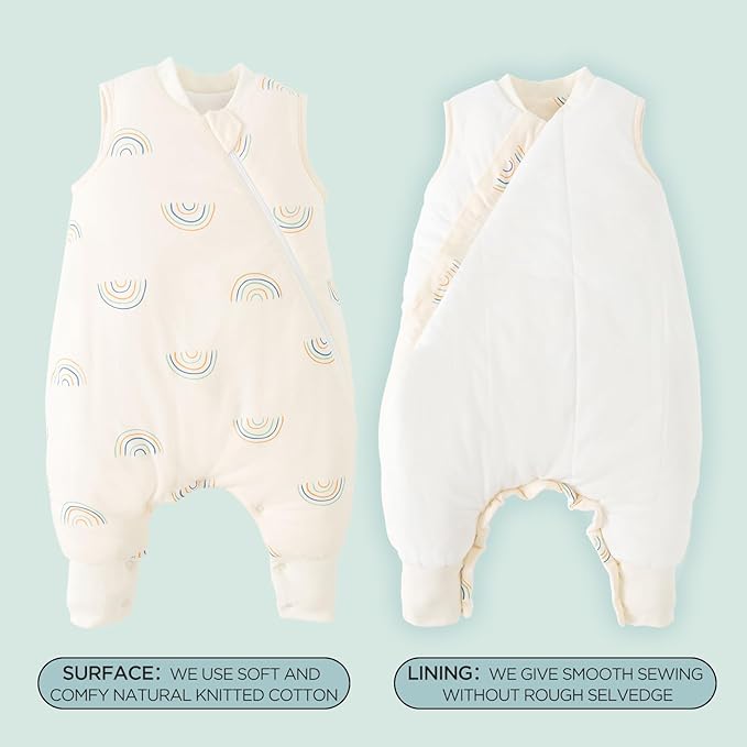 Duomiaomiao 2.5 TOG Toddler Sleep Sack 36-48 Months 100% Cotton Winter Side Open Zipper Baby Sleep Sack with Feet, Warm Toddler Wearable Blanket