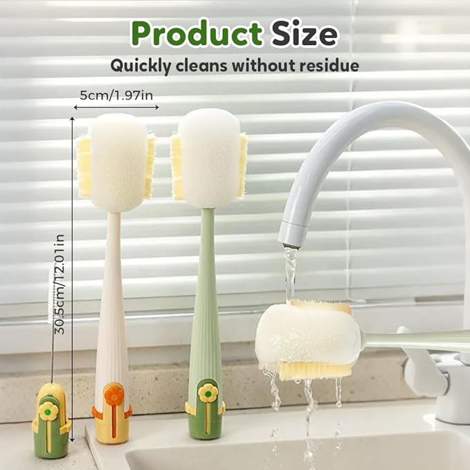 5 in 1 Bottle Cleaning Brush, Multifunctional Water Bottles Cleaner Brushs Portable Bottle and Lid Cleaning Brush Tool, Straw Cleaner Brushs for Baby Bottles Tumblers Glass Cups (2, White)