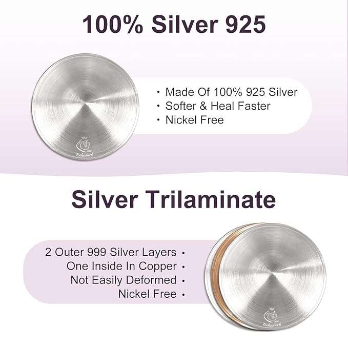 Boboduck Nipple Shields for Nursing Newborn - Trilaminate 999 Silver Nursing Cups Soothe Your Nursing Nipple, Newborn Essentials Nipple Pads, Nipple Covers Protector for Breastfeeding (Standard Size)