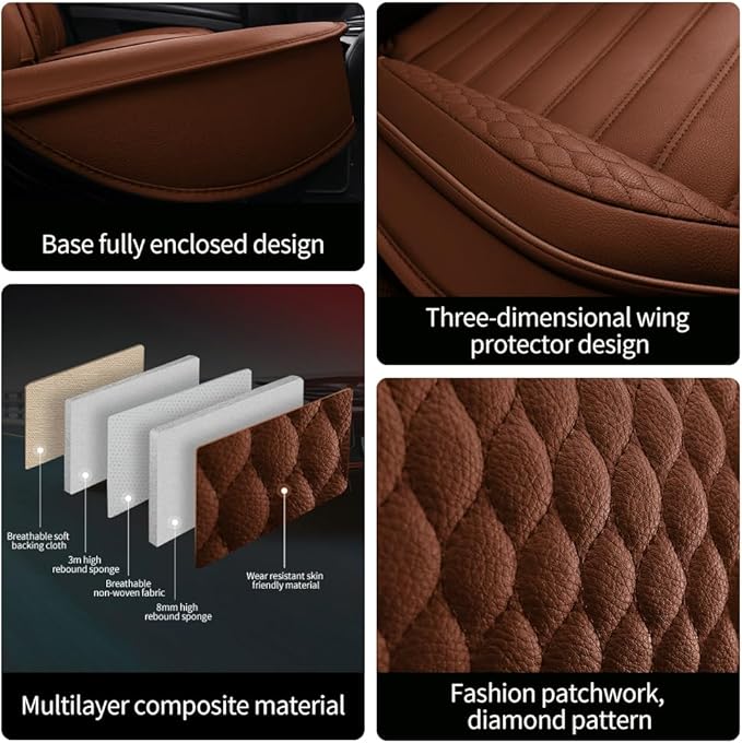 Leather Car Seat Covers for Toyota Corolla 2006-2024,Car Seat Covers Full Set,Seat Covers with Safety,Waterproof Seat Cover Compatible Airbag(5pcs Coffee Standard)
