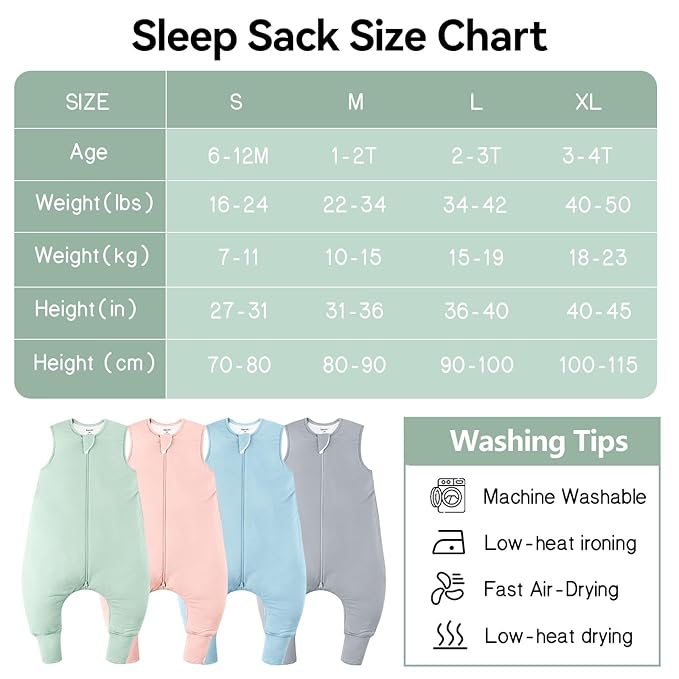 Rayon Made From Bamboo Sleep Sack 24-36 Months 0.5 Tog Ultra Soft Summer Toddler Sleep Sack 2t-3t with Feet 2-Way Zipper Lightweight Baby Sleeping Bag with Legs Thin Baby Wearable Blanket-Green