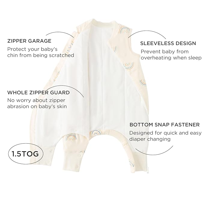 Duomiaomiao 1.5 TOG Toddler Sleep Sack 24-36 Months 100% Cotton Four Season Side Open Zipper Baby Sleep Sack with Feet, Breathable Toddler Wearable Blanket