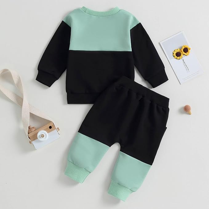 Toddler Baby Boy Fall Clothes Waffle Contrast Color Sweatshirt Pants Sets Infant Winter Outfits 6 12 18 24 Months