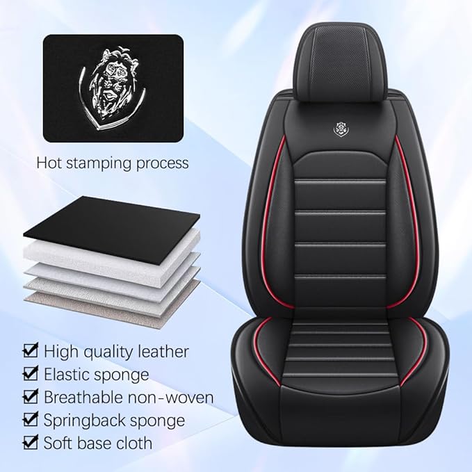 Leather Seat Cover for Ford Edge 2010-2026,Waterproof Soft Seat Covers,Interior Accessories Seat Covers Cushion Vehicle Protector Airbag Compatible(Black&Red,2PCS Front)