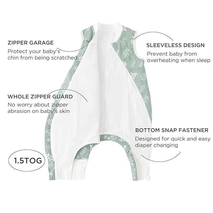 Duomiaomiao 1.5 TOG Toddler Sleep Sack 12-24 Months 100% Cotton Four Season Side Open Zipper Baby Sleep Sack with Feet, Breathable Toddler Wearable Blanket