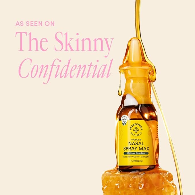 Beekeeper's Naturals Propolis Nasal Rinse Spray Max, Relief for Adults w/Eucalyptus, Oregano & Saline, Clears Nasal Congestion, Moisturizes Sinus Canal, & Decongest Sinus Cavities, 1 fl oz