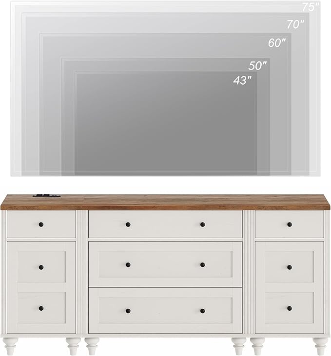 WAMPAT Dresser for Bedroom with 5 Drawers and 2 Storage Cabinet, Nightstands with Charging Station for Living Room, Mid Century Modern Kids Dressers with Wide Chest of Drawers for Nursery, White/Oak