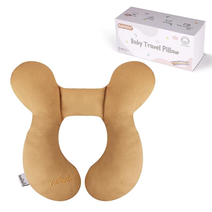 KAKIBLIN Baby Travel Pillow, Infant Head and Neck Support Pillow for Car Seat, Pushchair, for 0-1 Years Old Baby (Brown)