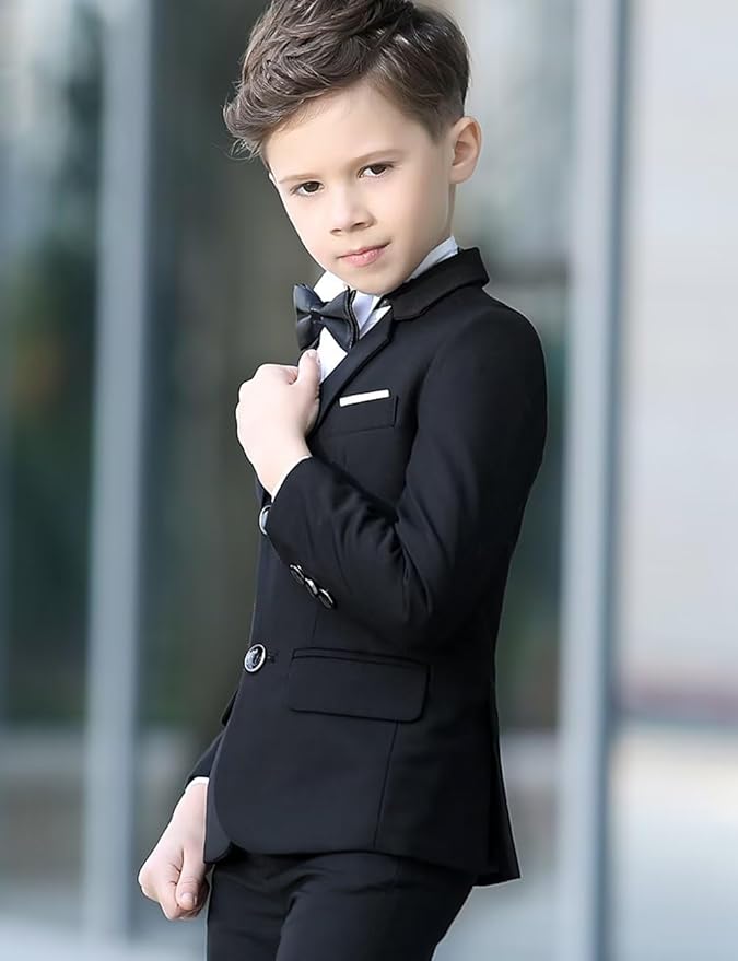 YuanLu Boys Suit for Kids Tuxedo Wedding Ring Bearer Outfit, 5 Piece Boy Slim Fit Formal Suits with Adjustable Waist