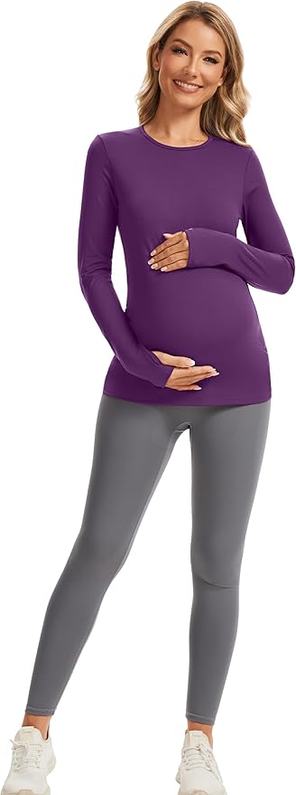 MathCat Maternity Long Sleeve Shirt with Thumbleholes,Pregnancy Casual Tee Blouse Athletic Yoga Workout Tops