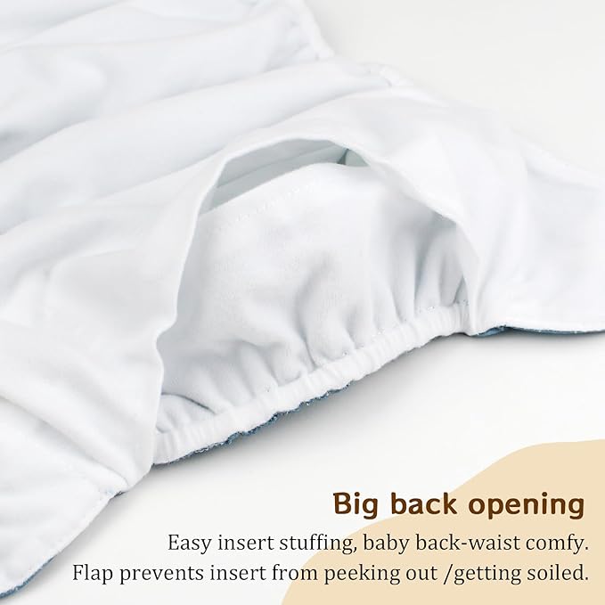 Mama Koala 3.0 Pocket Diapers for Babies with Suede Cloth Lining, 6 Pack with 6 4-Layer Natural Cloth Diaper Inserts - Reusable and Washable Pocket Diapers(S-The Gray Sky)