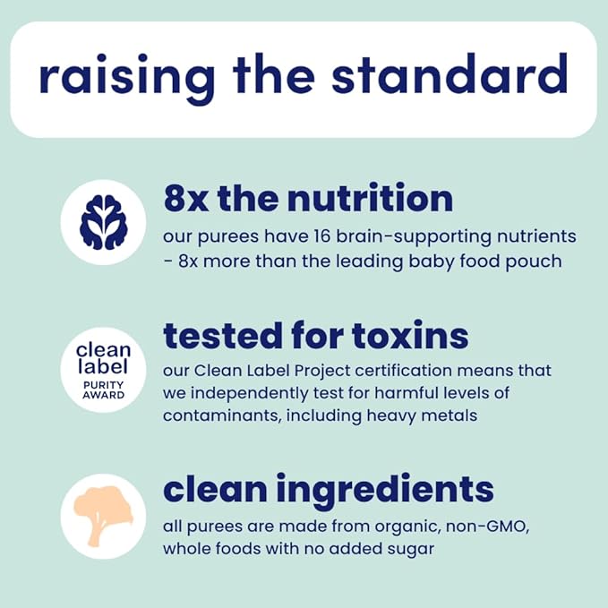 Cerebelly Organic Baby Food Pouches, Broccoli Pear Purees, 16 Nutrients, No Added Sugar, Fiber & Non-GMO, 4oz, 6 Pack