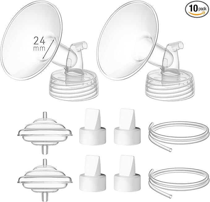 24 mm Flange Set Compatible with Spectra/Motif Luna Wide-Mouth Bottles, Breast Pump Parts Includes Breast Shield Tubing Valve Backflow Protector, Not Original Spectra Accessories