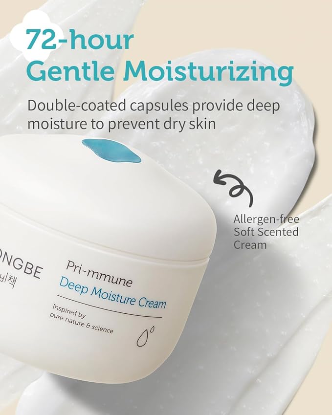 GOONGBE Pri-mmune Deep Moisture Cream - Korean Baby Moisturizer with Ceramide & Amino Acid - Skin Protectant 72hrs Moisturizing Cream for Face and Body - For Chafed & Sensitive Skin - 3.38oz.